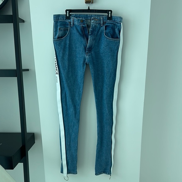 Men's custom Skinny Jeans in Blue with White Stripe